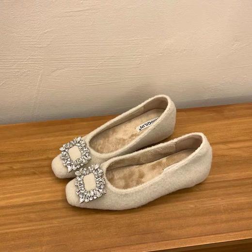 【YW】无忧购春季新款呢子高级感气质方头水钻女加绒单鞋2028（3.1截单后3-7天发货) 商品图3