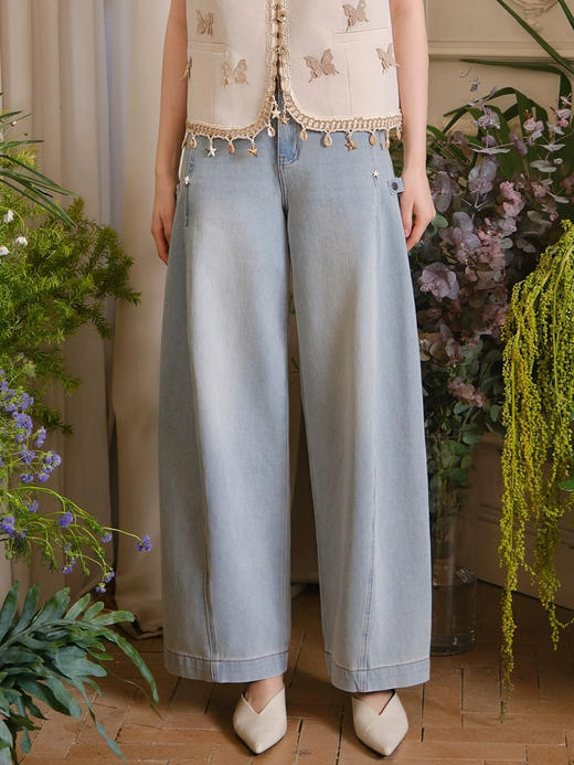 海星贝蓝色显瘦阔腿牛仔裤 商品图2