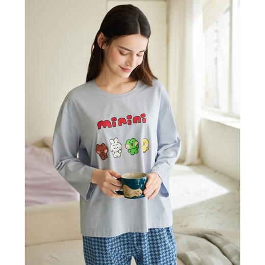 【品牌直发 换季焕新】芬腾布朗熊女士纯棉睡衣春秋季圆领长袖套装可爱休闲可外穿家居服 商品图1