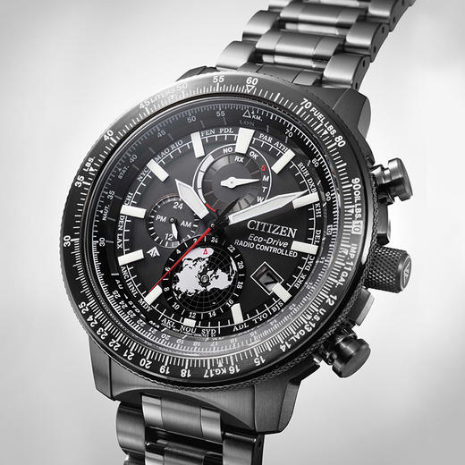 西铁城/CITIZEN不锈钢覆GIP光动能万年历 电波男表BY3005-56G 商品图5