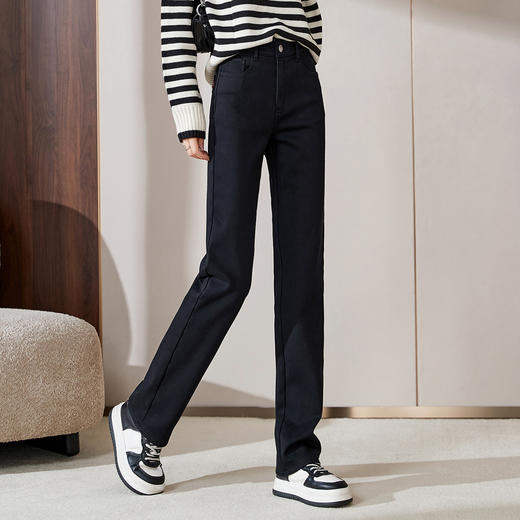 【厚绒-小直筒-长裤】逸阳冬加绒加厚不易褪色烟管牛仔直筒裤4903B 商品图8