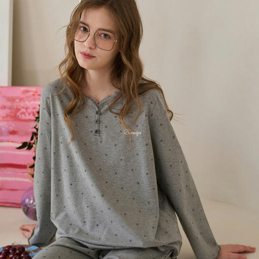 芬腾女士睡衣春秋季新款纯棉长袖套装时尚休闲宽松舒适家居服春天 商品图4