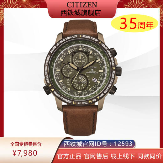 西铁城日本正品舒博钛™镀金色间DLC 小牛皮光动能万年历电波男表AT8194-11X 商品图0