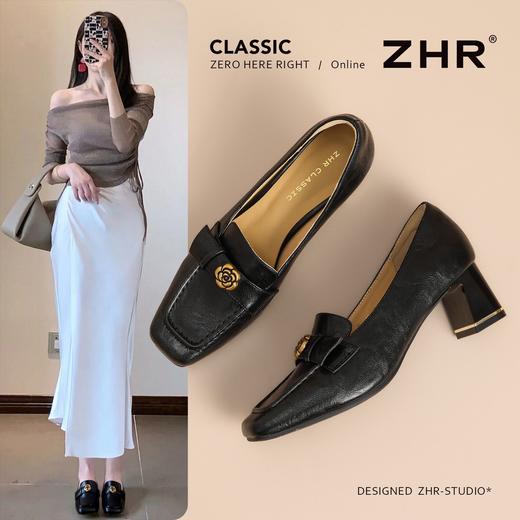 ZHR则则山茶花优雅浅口单鞋女2026新款时髦百搭复古方头粗跟单鞋 商品图1