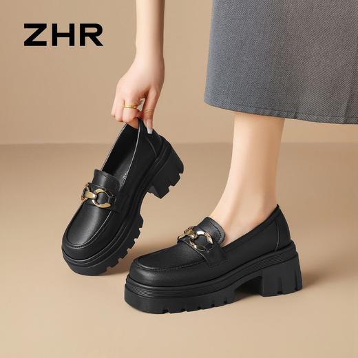 ZHR则则头层牛皮双环扣厚底乐福鞋2026春季新款气质舒适通勤单鞋 商品图5