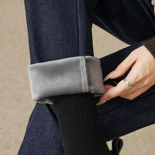 【厚绒-小直筒-长裤】逸阳冬加绒加厚不易褪色烟管牛仔直筒裤4903B 商品图3