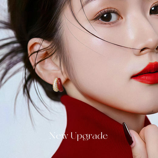 雀说 复古红色珐琅滴釉耳环女高级感耳钉tfy8773e 商品图2