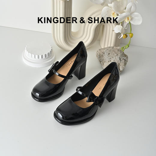 经典鲨2026春专柜款时尚圆头甜美蝴蝶结高粗跟玛丽珍单鞋女KW89-617061 商品图2