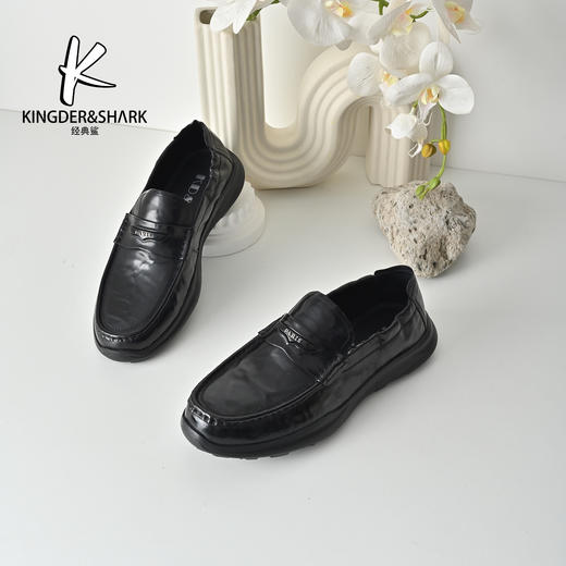 经典鲨2026年专辑专柜新品牛皮革一脚蹬正装商务皮鞋KW366-613021 商品图2