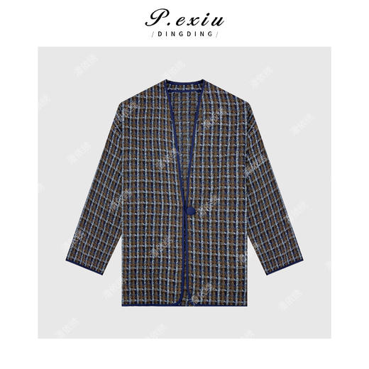 PanYiXiu/潘依绣英伦风撞色编织气质V领长袖外套 W-62715 商品图1