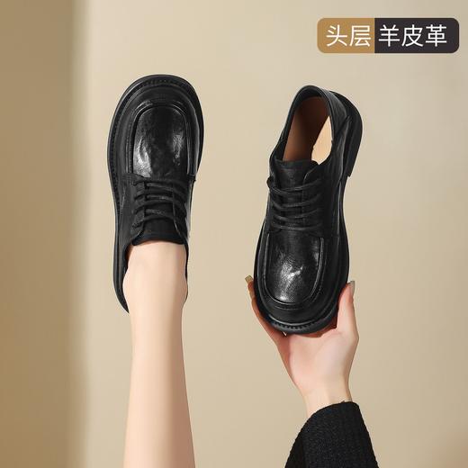 ZHR头层羊皮英伦单鞋2026新款乐福鞋系带黑色小皮鞋百搭通勤女鞋 商品图8