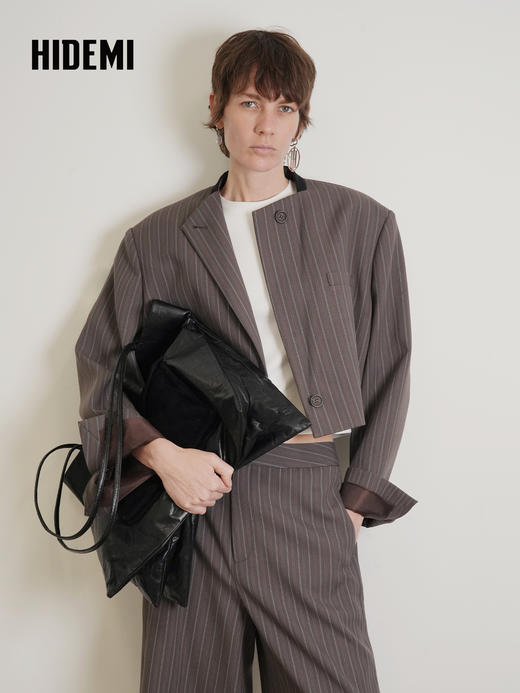 HIDEMI 美利奴羊毛短西装外套通勤上衣阔腿西八分裤套装 商品图8