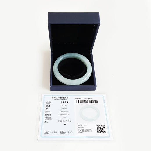 【天然正品】A货翡翠天然细腻无纹裂糯化种浅绿色60号翡翠手镯030226NJT33 商品图1