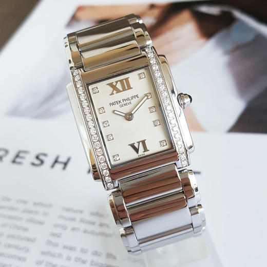 【95新】PATEK PHILIPPE 百达翡丽4910/10A-011石英机芯25*30MM（女款）TWENTY~4系列精钢；镶嵌钻石290126NJS09 商品图3