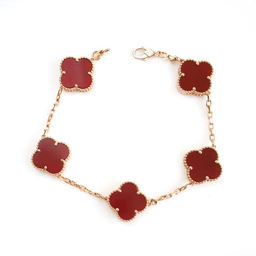 【95新】VCA梵克雅宝Vintage Alhambra系列VCARD35500 18K黄金镶红玉髓四叶草红五花手链 链长约19cm女士020226TB08 商品图0