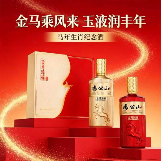 【年货节】鸡公山浓香型白酒52.6度马年生肖纪念酒金马鸿福500ml*2瓶 商品图1