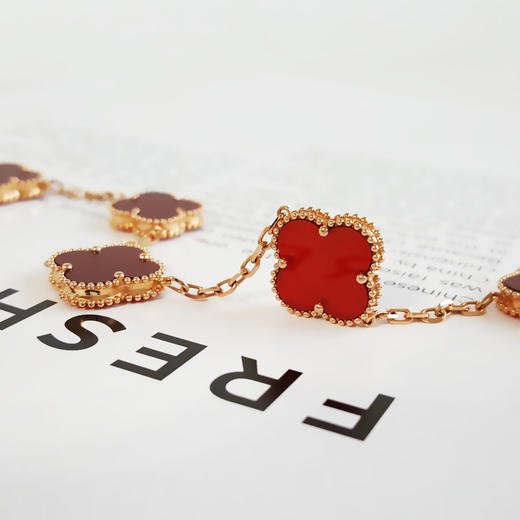 【95新】VCA梵克雅宝Vintage Alhambra系列VCARD35500 18K黄金镶红玉髓四叶草红五花手链 链长约19cm女士020226TB08 商品图2