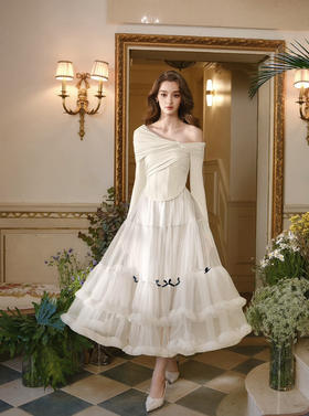 白色层叠大摆重工网纱半裙