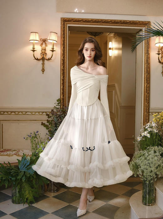 白色层叠大摆重工网纱半裙 商品图0