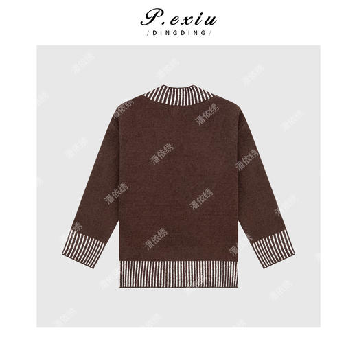 A008潘依绣丁丁宠粉复古撞色条纹设计感V领针织毛衣 L2530 商品图1