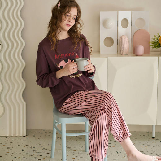 【品牌直发 换季焕新】芬腾女士纯棉长袖睡衣全棉春秋季新款休闲宽松套头春天家居服套装 商品图3