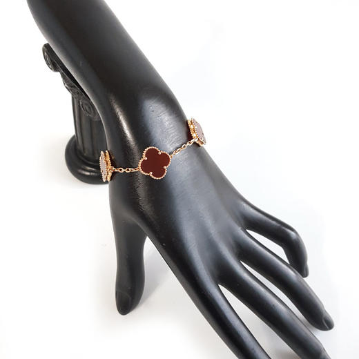 【95新】VCA梵克雅宝Vintage Alhambra系列VCARD35500 18K黄金镶红玉髓四叶草红五花手链 链长约19cm女士020226TB08 商品图6