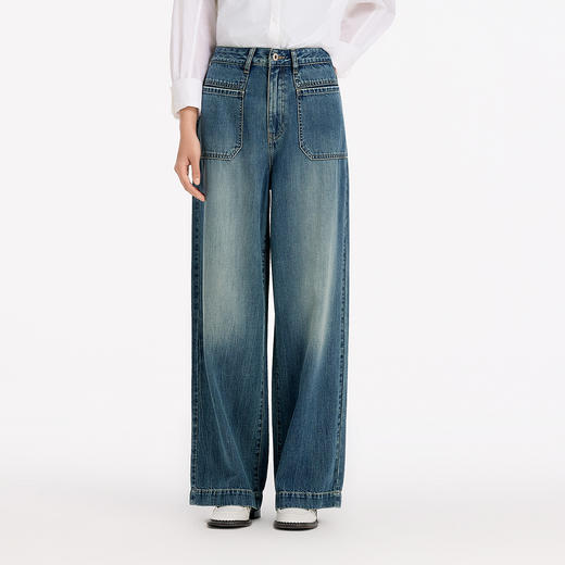 森柔|森马牛仔裤女夏季吸湿排汗凉感汉麻长裤做旧宽松潮酷阔腿裤 商品图1