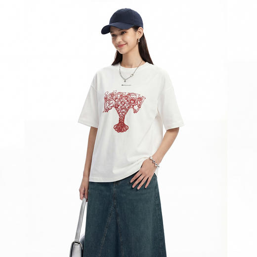 IDEVERRAY喜结连理原创新品高级感设计女生春季出行穿搭短袖白T恤 商品图4