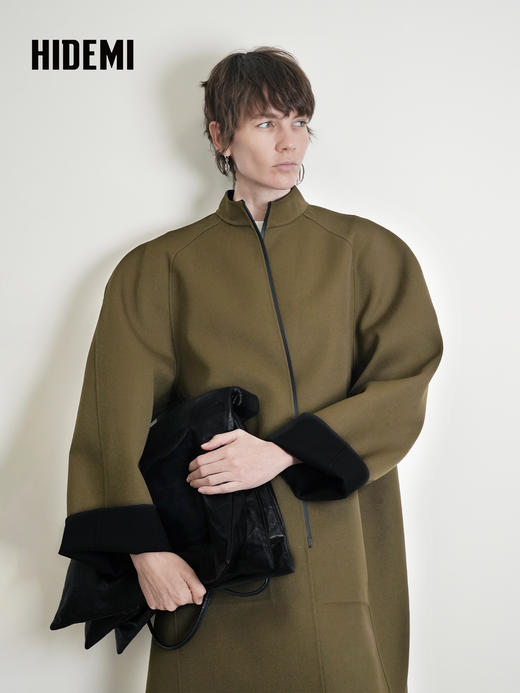 HIDEMI 设计感美丽奴羊毛简约立领双面穿双层复合中长款西装外套 商品图9