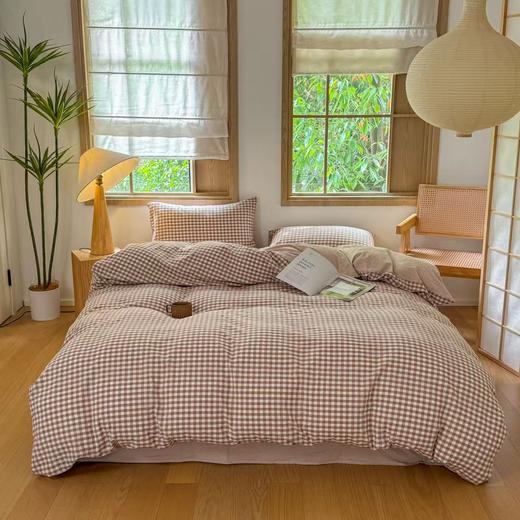 全棉色织水洗棉 散件系列，粉大格，蓝大格，咖小格，蓝小格，绿密条，灰密条 商品图1