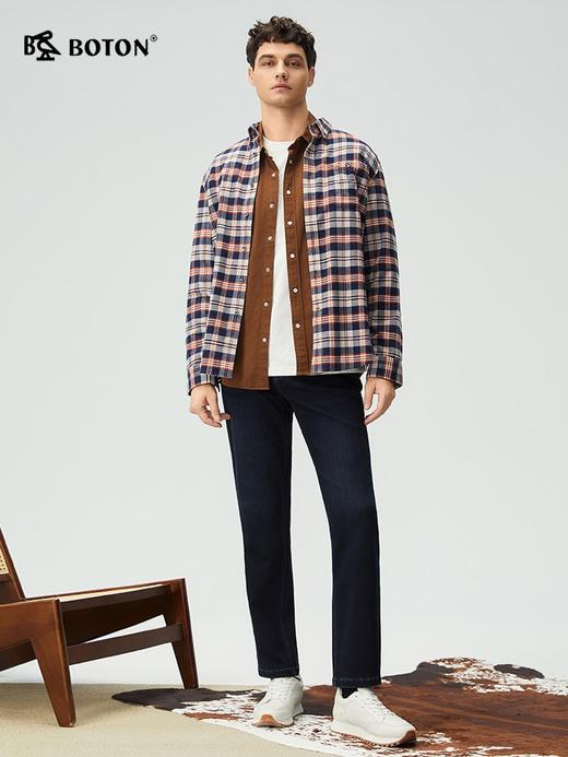 波顿男士秋冬季牛仔裤修身加毛底通勤复古百搭休闲时尚长裤ME978325 商品图1