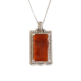 【天然正品】A货翡翠AU750白金豪镶钻镶天然细腻冰种平安无事牌红翡吊坠项链32.8*16.7*5.8MM（皆取最大值）141125AH32