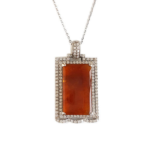 【天然正品】A货翡翠AU750白金豪镶钻镶天然细腻冰种平安无事牌红翡吊坠项链32.8*16.7*5.8MM（皆取最大值）141125AH32 商品图0