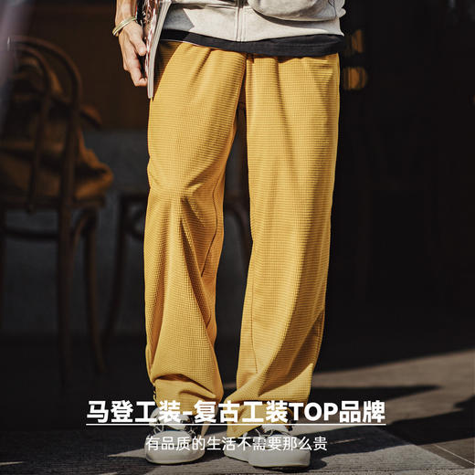 马登工装美式方格黄色玉米绒休闲裤直筒抽绳束脚宽松长裤子男款春 商品图4