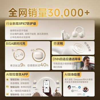 倍思MC1 AI翻译蓝牙耳机耳夹式开放式小云朵气传导不入耳运动通话降噪适用于苹果华为手机 /数码 /影音娱乐 /蓝牙/无线耳机 商品图2