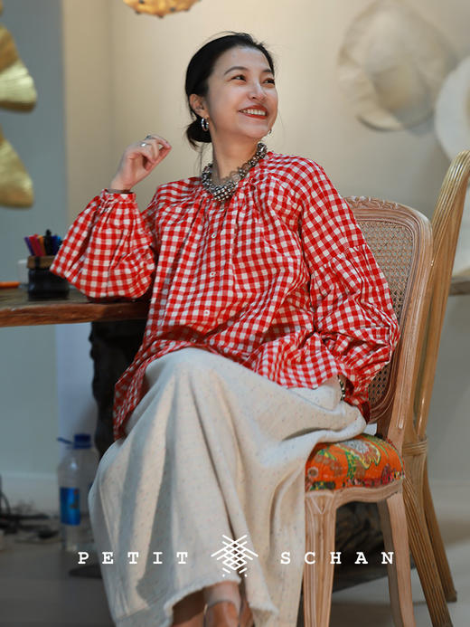 Petit Schan小闪 CLO#1042 Picnic Blanket 野餐布 纯棉长绒棉色织盐缩法式泡泡格纹娃娃衫 商品图4