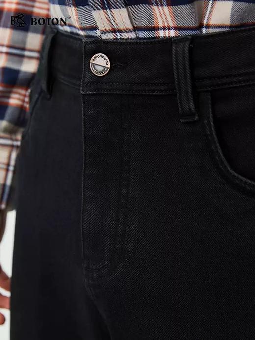 波顿男士秋冬牛仔裤宽松窄版阔腿小直筒抓毛底通勤深色复古百搭休闲长裤ME982325 商品图4