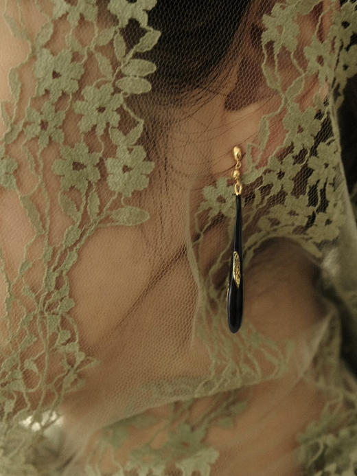 HANYING｜珐琅细水滴耳坠  [ 黑金HY-WTC-9 / 黑银HY-WTC-10 ] 商品图1