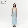 浪漫仙气』桑罗浅蓝蕾丝印花真睡裙桑蚕丝海边度假吊带长裙 商品缩略图3