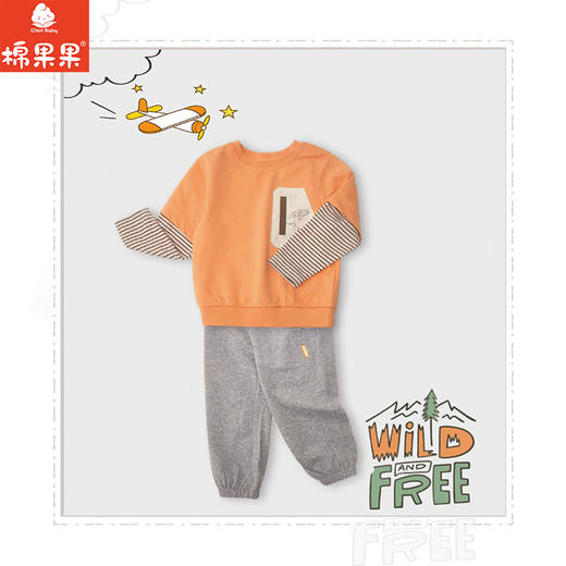 棉果果春季新品男童纯棉小线圈假两件圆领套头卫衣M112180226154 商品图0