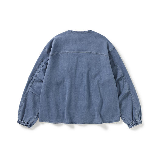 WHEELS and WIND 男女中性款水洗牛仔机能性耐磨宽松无领夹克外套 商品图4