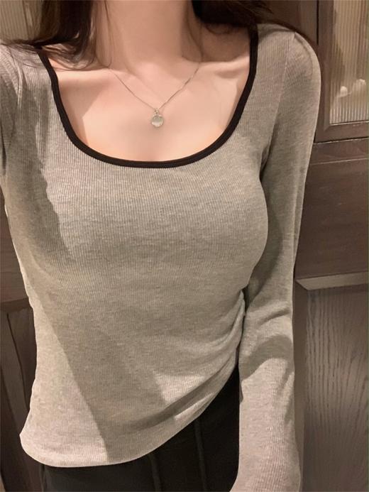 【GZ】无忧购26年春季59元2件带胸垫方领打底衫女内搭设计感小众撞色长袖T恤打底（截单后3-5天发货) 商品图11