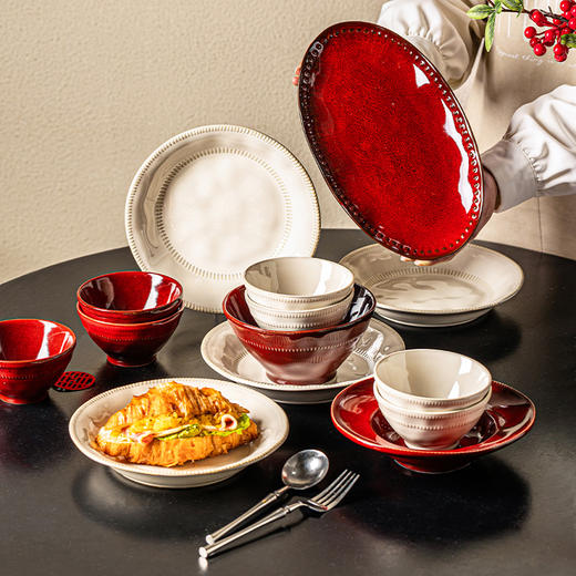 摩登主妇新婚结婚订婚礼物送新人闺蜜高级实用乔迁红色碗盘筷套装 商品图3