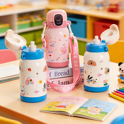 摩登主妇智能解锁指纹儿童保温杯学生上学专用水杯高颜值吸管杯子 商品图0