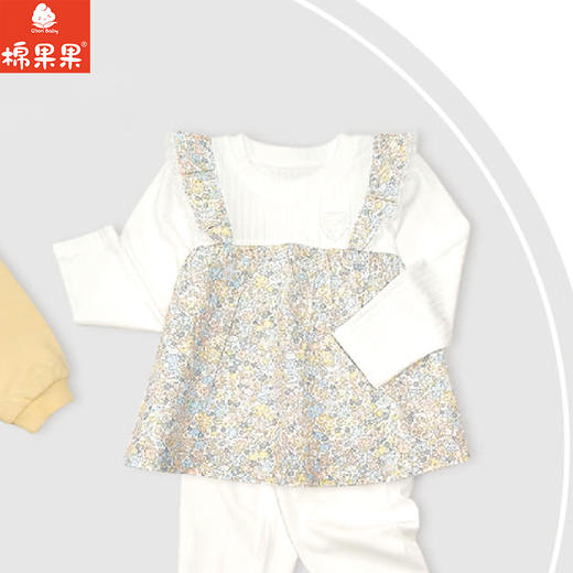 棉果果春季新品女童针织提花可爱洋气小碎花假两件长袖T恤M122140226111 商品图0