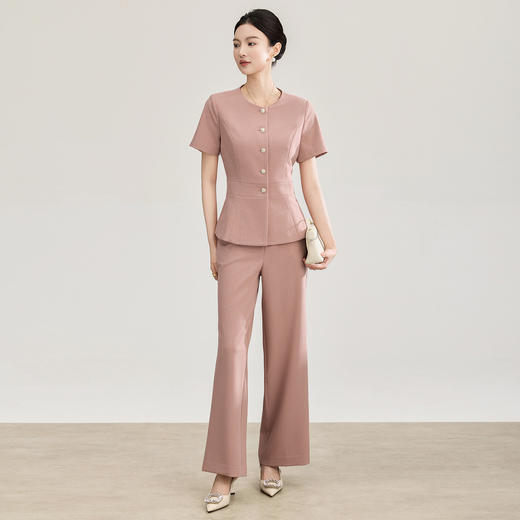 「高货wl」全新升级【铂金会员413/天猫559/差价146】(99927)洛诗琳2026春季气质装通勤收腰上衣精仿醋酸休闲裤两件套 商品图0