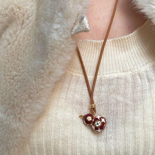 雀说新年新中式酒红福禄花项链滴釉珐琅四叶草葫芦毛衣链复古百搭女ALW145 商品图2