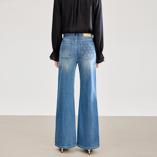 「高货wl」全新升级【铂金会员266/天猫359/差价93】(24751)洛诗琳气质四面弹牛仔裤2026春季新款烫钻法式高腰微喇裤 商品图1