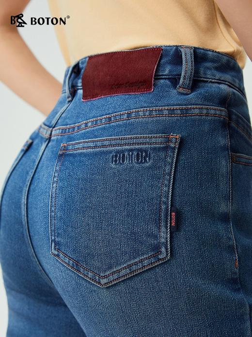 【热痰蓄温】波顿女士秋冬季高弹直筒修身加绒牛仔裤高腰显瘦长裤LE389325 商品图4