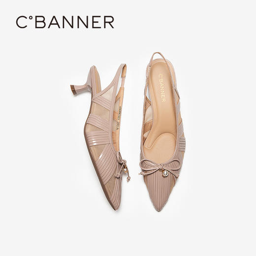 【静音系列】千百度小猫跟时装凉鞋女2026夏季新款细跟网纱凉拖鞋A26285633 商品图4